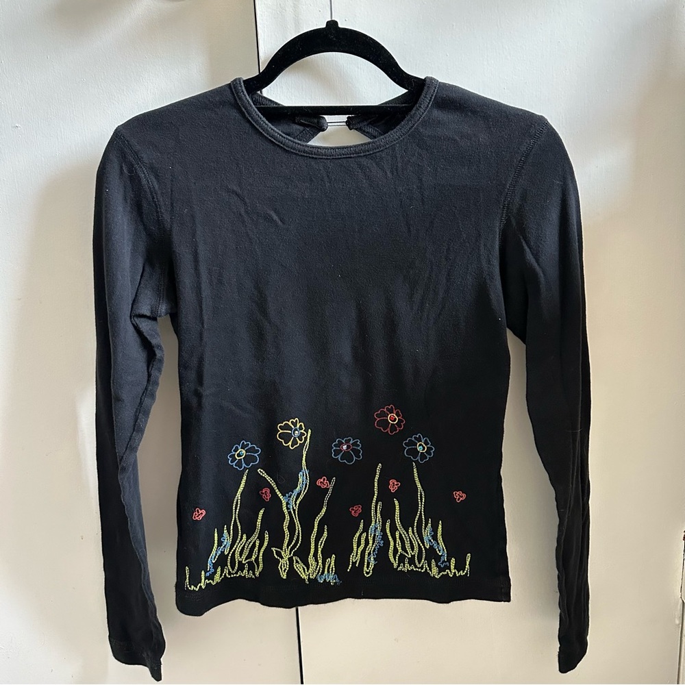 Y2K 3/4 Sleeve Black Top
